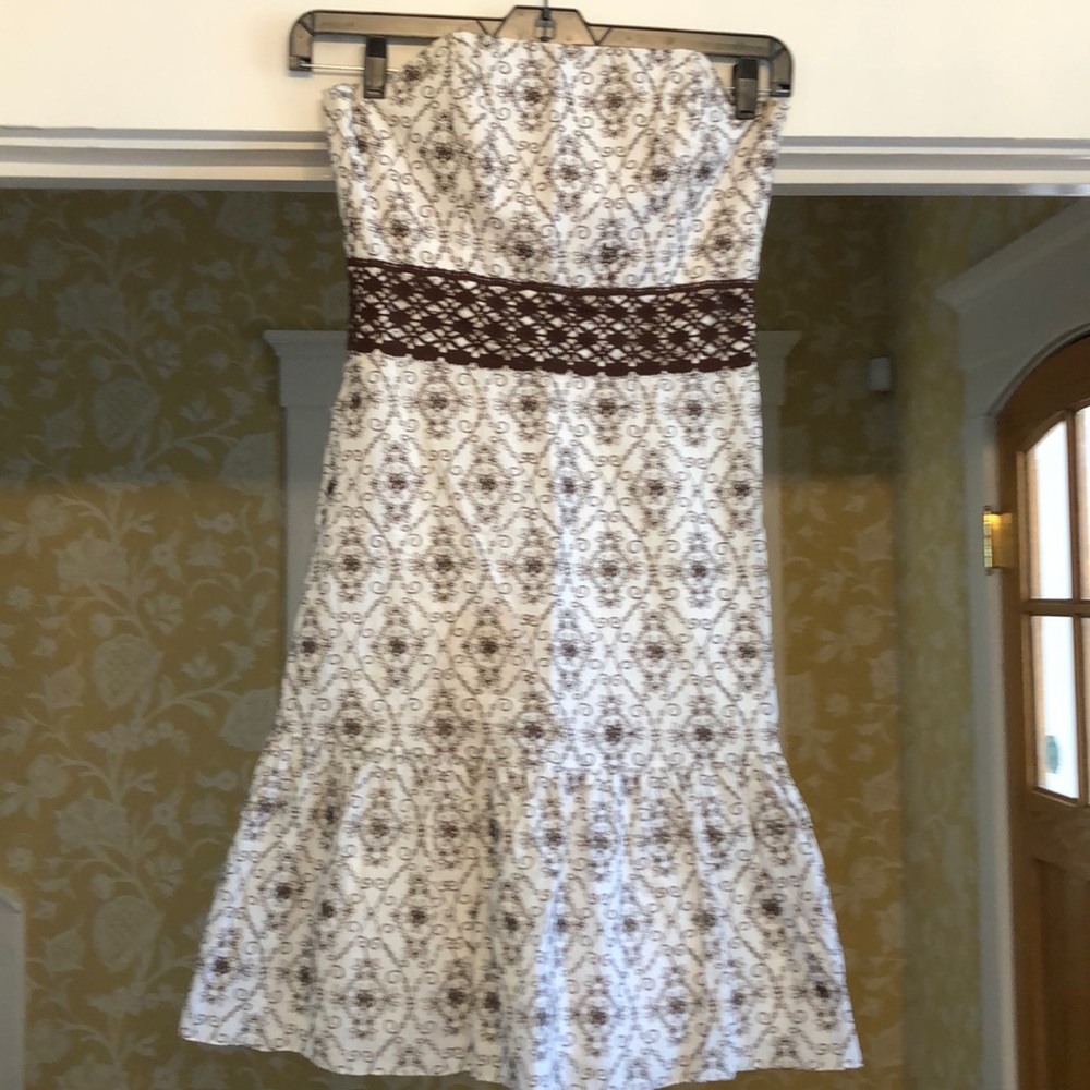 Strapless brown and white dress